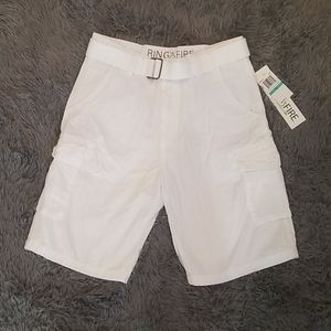 Boys White Cotton Cargo Shorts